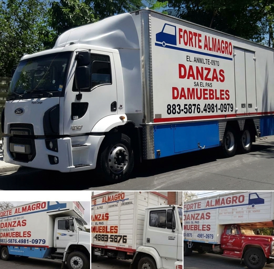 Camión de Transportes Almagro con cartelería de Transporte Almagro, Mudanzas, A todo el país y Guardamuebles